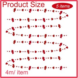 DJFOG 65 Ft Romantic Red Heart Garland - Sparkling Banner for Valentine's Decor, Weddings, and Celebrations – Luxurious Metallic Glitter Streamers for Love-Filled Occasions (4 Packs)