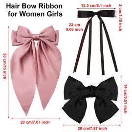 Paifeancodill Hair Bow Ribbon for Women Girls, 12 Pcs Big Bow Hair Clips Set, Tassel Ribbon Bow Hair Clips Satin Hair Ribbon Clips Metal Bowknot Barrettes with Long Tail Ribbon Hair Bows Clips(12 Pcs)