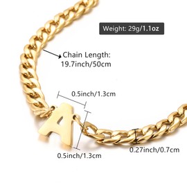 Initial Gold Y Letter Cuban Link Chain Necklace for Men Women Letter Pendant Chain Necklace Stainless Steel 6 mm Width 19.7 Inches Jewelry Gift for Men Husband