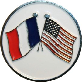 Be The Ball 4U Two Flag Magnetic Golf Ball Marker & Matching Hat Clip - French and American Flag