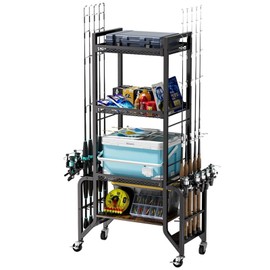 Cyfie Fishing Rod Rack, 4-Tier Mobile Heavy-Duty Holder for 10 Rods