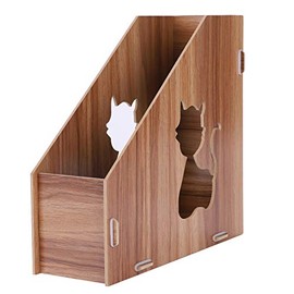 A4 Wooden Magazine Holder Files Folder Desk Tidy Vertical Hollow Cat Documents Organiser Newspaper Paper Sorter Filling Desk Tray Shelf Single Compartment Book Rack Collector for Home Office School