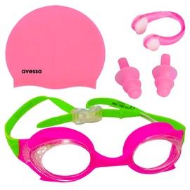 Avessa 3'lü Çocuk Havuz Seti, Çocuk Yüzücü Gözlüğü, Silikon Bone, Kulak Burun Tıkacı, Pembe, GS28