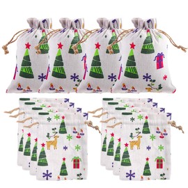 VEYLIN 12 Pieces Small Line Jute Drawstring Gift Bags Christmas Burlap Pouch for Party Favor Wedding Supplies