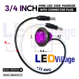 Ledvillage 50 Pcs 3/4 Inch Mini Round Purple Button Side Marker Lights 3 LED with Connector Plugs for Trailer Truck Lorry SUV ATV RV Bus Clearance Signal Lamps 12V DC