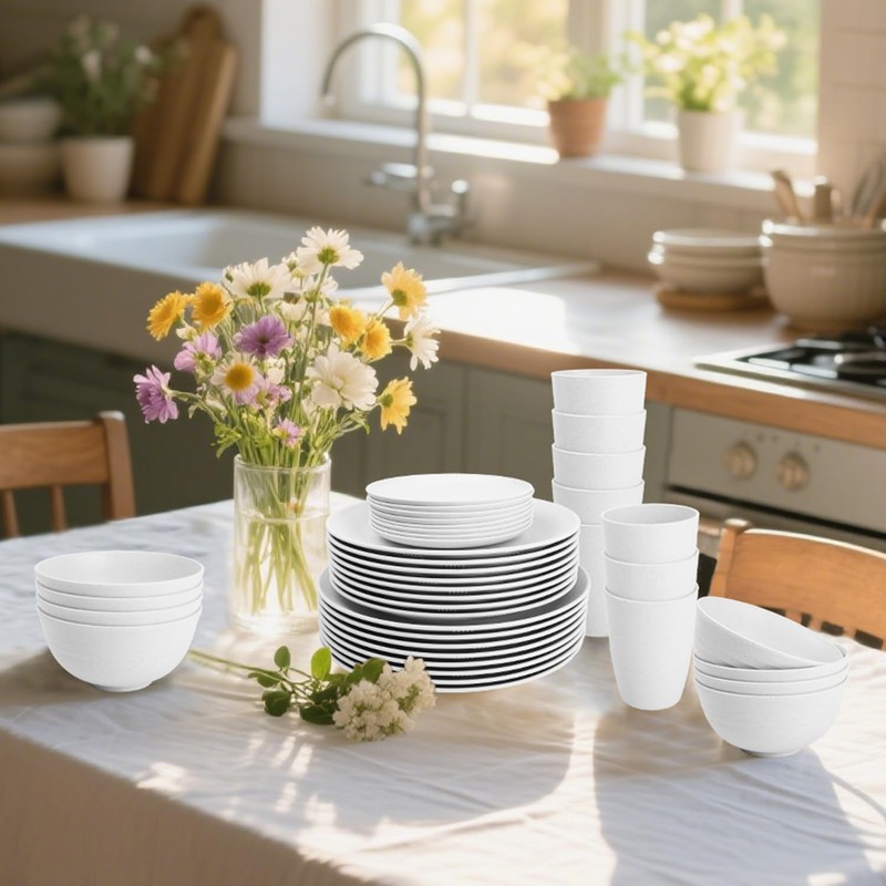BUSOKIP Wheat Straw Dinnerware Sets - 40 PCS Unbreakable Plates