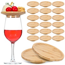 20 Pcs Wine Glass Charcuterie Topper, 4" Mini Charcuterie Boards Bamboo Round Dual Use Cups Topper Plates Glass Covers Wine Appetizer Plates for Wine Glasses Family Gatherings Bars Restaurants