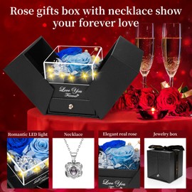 2 Preserved Real Rose with Heart I Love You Necklace- Eternal Rose Birthday Gifts for Women Wife Girlfriend Her Mom on Festivals Gifts Christmas Valentines Mothers Day Anniversary-2 Colour Blue