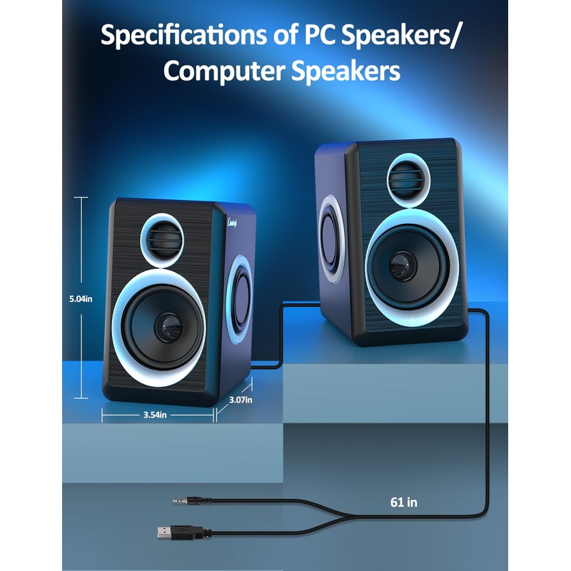 cinnkeyi Computer Speakers, 2.0 Speakers for PC or Laptop, 3.5mm