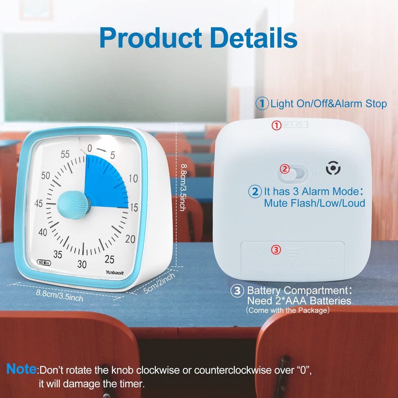 Yunbaoit Visual Timer with Night Light, 60-Minute Countdown Timer for
