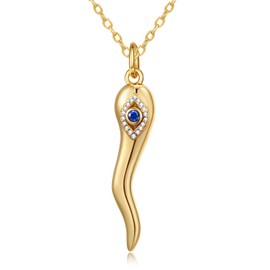 JIYVY32 Italian Horn and Evil Eye Necklace for Women 14K Gold Double Protection Talisman Anniversary Birthday Gifts