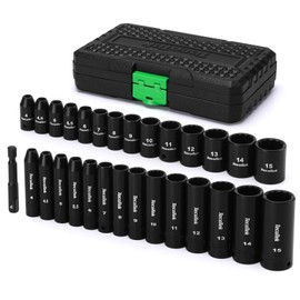 TecoTek 23 Pieces 1/4-Inch Drive Shallow and Deep 12-Point Impact Socket Set, CR-V, 5/32 to 9/16 in, SAE, 1/4"-1/4" Drill Adapter