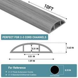 Floor Cord Cover Self Adhesive Cord Hider Floor Extension Cord Covers for Floor Power Cord Protector Cable Management Prevent Cable Trips Cable Cavity 0.51" W x 0.31" H (Light Grey Wood, 10Ft)