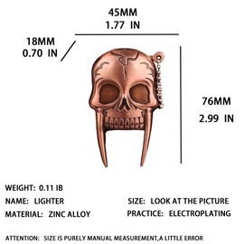 HSSFAF Skull Lighter,Cool with Adjustable Flame Lighter,Refillable Butane Windproof Lighter,Metal Skull Design,Gift for Men, (No Gas) (Copper)