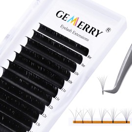 Easy Fan Lash Extensions 0.07mm 8-14mm C curl Mix Tray Russian Volume Noir Lash Automatic Blooming Self Fanning Lashes 2D-20D Long Individual Volume Lashes Gemerry Lash(0.07-c curl-mix 8-14mm)