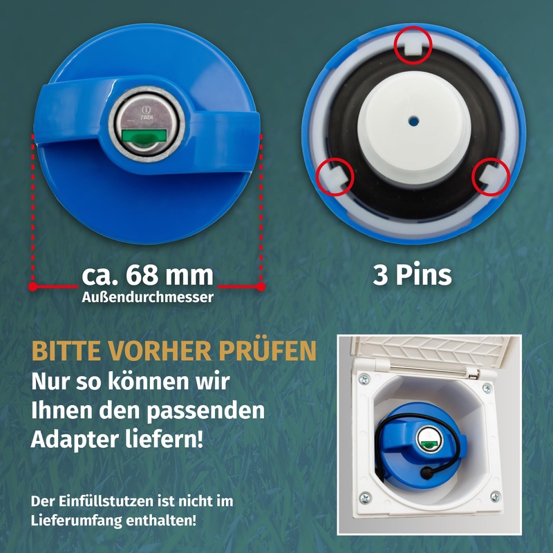 Water tank cap with connection for Gardena system for mobile
