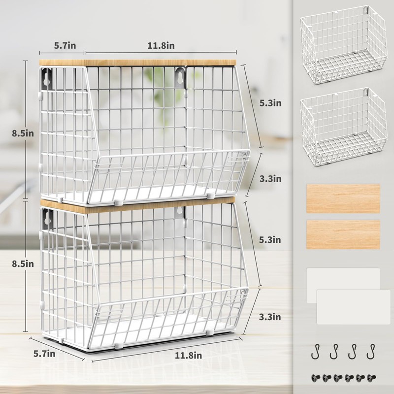 Mefirt Fruit Basket, 2-Tier Bowl for Kitchen Counter, Stackable Wall