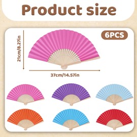6 Pcs Folding Fans, Paper Fan Set for Party Decorations, 21 cm Height Handheld Fan Folding, Multicolor Bamboo Handheld Fan for Wedding Guests Gift DIY Cosplay Photo Props