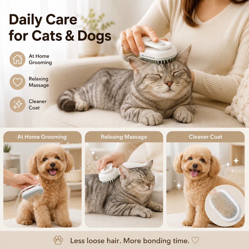 4-in-1 Pet Mist Grooming Brush – Rechargeable Spray Comb for