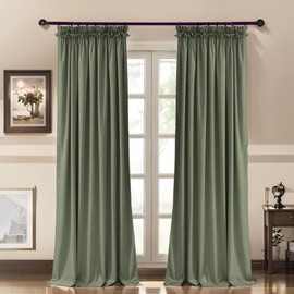 RYB HOME Sage Green Velvet Curtains with Hooks for Bedroom, Pencil Pleated Curtains 96 inches for Nursery Kids, Ruffle Curtains & Drapes for Living Room, W 52 x L 96 inches, 2 Panels
