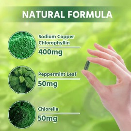 FRCOLA Chlorophyll Capsules – Body Odor Remover, Fresh Breath, Detox & Digestion Support – Vegan Dietary Beauty Supplement – 60 Capsules