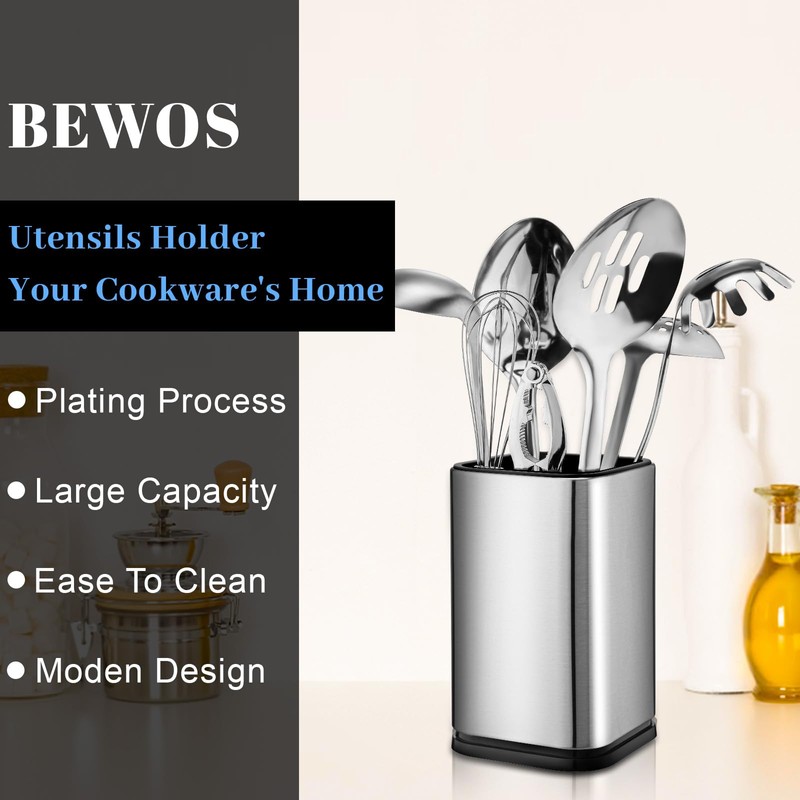 BEWOS Stainless Steel Utensil Holder, Kitchen Utensil Holder for Organizing