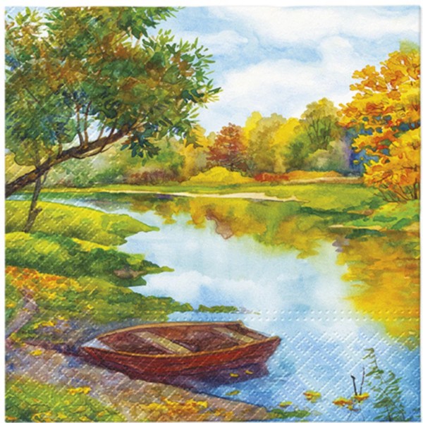 (20) Holiday Decoupage Paper Napkins Fall Autumn River Scene -