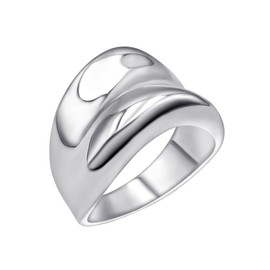 Silverly Sterling Silver Wide Concave Ring for Women - 925 Silver Modern Wavy Chunky Band - Rippled Curved Design - Sleek Minimalist Statement Rings - Trendy Ladies Jewellery