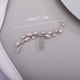 Chargances Bridal Rhinestone Hair Comb Wedding Pink Crystal Hair Vine Comb Vintage Handmade Hair Accessories for Bridesmaid Prom Flower Girls (Pink)