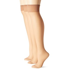 Berkshire Women's Plus 3-Pack Queen Size Day Sheer Knee High with Reinforced Toe, City Beige, 10-13 Plus