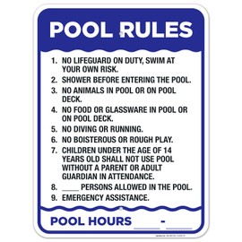 Pool Rules Sign, 18x24 Inches, Rust Free .063 Aluminum, Fade Resistant, Easy Mounting, Indoor/Outdoor Use, Made in USA by Signs