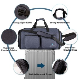 OBAGUR Garment Bag, Carry on Garment Duffel Bag for Travel with Double Back Strap and Detachable Shoulder 2 in 1 Hanging Suitcase Suit Bag (Snow Black)