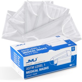 JMU 50pcs Disposable Face Masks White, 3-ply Protection Medical Masks, ASTM Level 1