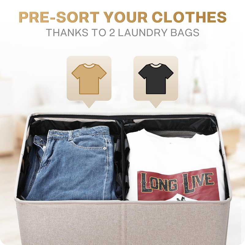 SOLEDI Large Double Laundry Hamper with Lid, Collapsible Clothes Hamper