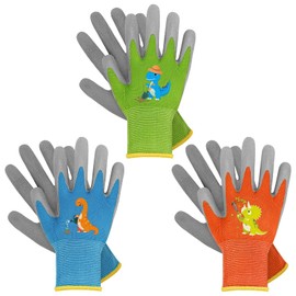 WAWSAM Kids Gardening Gloves 3 Pairs Toddlers Rubber Coated Work Gloves Children Garden Gloves Thorn Proof Heavy Duty Gloves (Blue & Green & Orang, Small (Age 3-5))