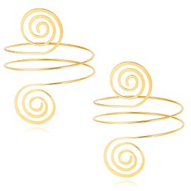 BOMAIL 2Pcs Gold Arm Cuff Bracelets Set for Women Open Adjustable Upper Arm Bangles Coil Swirl Armlet Armband Set Minimalist Upper Arm Cuff Jewelry for Women (C Style)