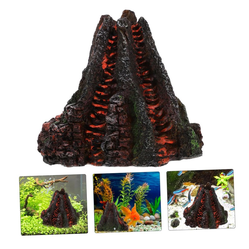 KONTONTY Lifelike Volcano Air-Stone Fish Tank Resin Decor Unique Aquarium