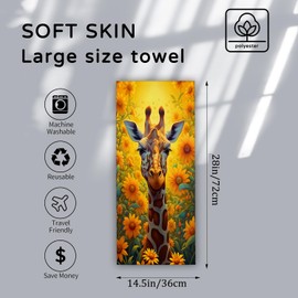 VODRM Charming Giraffe 2PCS Hand Towels,Sunflower Yellow Floral Decor Kitchen Towel Set,Polyester Dish Handtowel,14.5" X 28",Soft Absorbent,for Bathroom Bath Spa Decoration,Housewarming Gifts