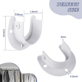 ABuff 12 Pack Stainless Steel Closet Rod Bracket, 1-1/2" Diameter Closet Rod Holder, Heavy Duty Closet Rod Support Brackets, U Shaped Flange Rod Holder for Pipe, Closet, Shower Curtain Rod (White)