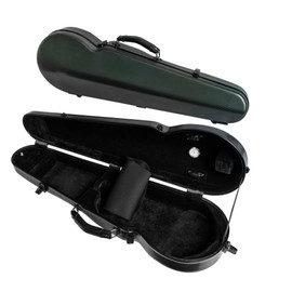 MI&VI NP-7001S Classic Poly Carbon Shaped Violin Case (Full Size) 4/4 with Carry Straps | Hygrometer | Tough Shell (Dark Green)