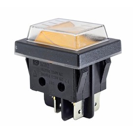 Rocker Switch with Waterproof Cover 2-Pin (4pin) 16 A 250 VAC 30 x 22 mm Yellow Rocker Illuminated