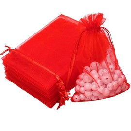 10pcs Red Luxury Organza Gift Bags Jewellery Pouches Xmas Christmas Wedding Anniversary Party Candy Sweet Favours Gifts Bag 10 x 14 cm