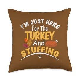 Happy Thanksgiving Family Food Belly Funny Thanksgiving Dinner Just Here for Turkey and Stuffing Throw Pillow, 18x18, Multicolor