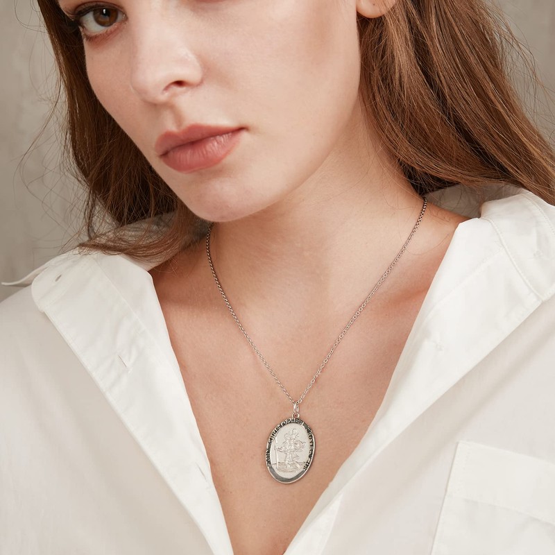 jiamiaoi Saint Christopher Necklace with Pendant Saint Christopher Pendant St