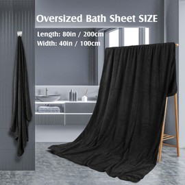 Preboun 2 Pcs Oversized Fleece Bath Towels, 40 x 80 Inch Bath Sheets Extra Large Microfiber Coral Velvet Highly Absorbent Towels 350gsm High Density Towel for Adults Home Beach (Black)