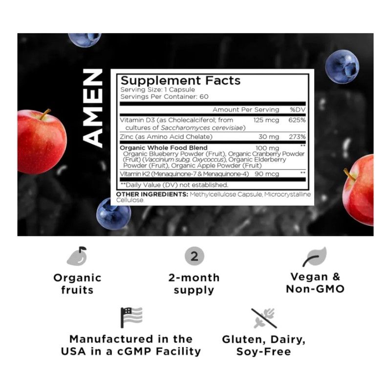 Amen Vitamin D, K2 & Zinc. 60 Capsulas Sabor Sin