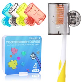 4 Pack Colorful Toothbrush Head Covers - Portable & Durable Brush Pod Cases with Protective Caps, Ideal for Travel, Camping, Bathroom, School, Easy to Distinguish (Blue, Black, Red, Yellow)