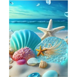 DIY 5D Diamond Painting Kits Sea Shell for Adults Beginners,Beach Diamond Art Full Round Diamond Drill,Starfish Paintings by Diamonds Home Wall Decor Gift(30x40cm/11.8X15.7inch)