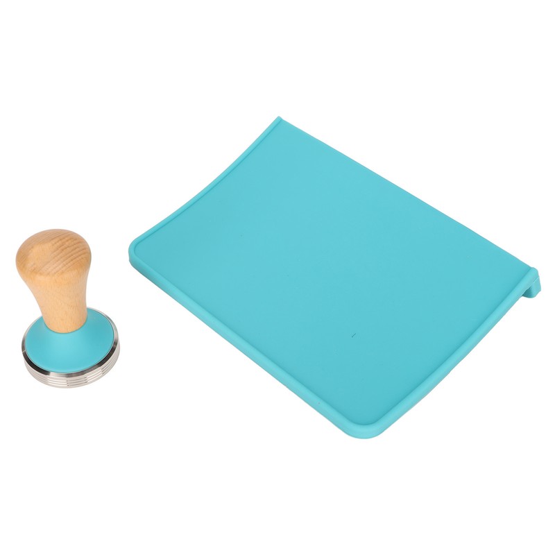 2Pcs Tamping Mat Silicone Coffee Pad with Beech Handle Tamper