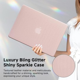 Funut for MacBook Air 13.6 inch Case 2022 2023 2024 2025 Release A3240 A3113 A2681 with Touch ID, MacBook Air 13 M2 M3 M4 Cover Crocodile Leather Hard Shell Case & Keyboard Cover, Pink